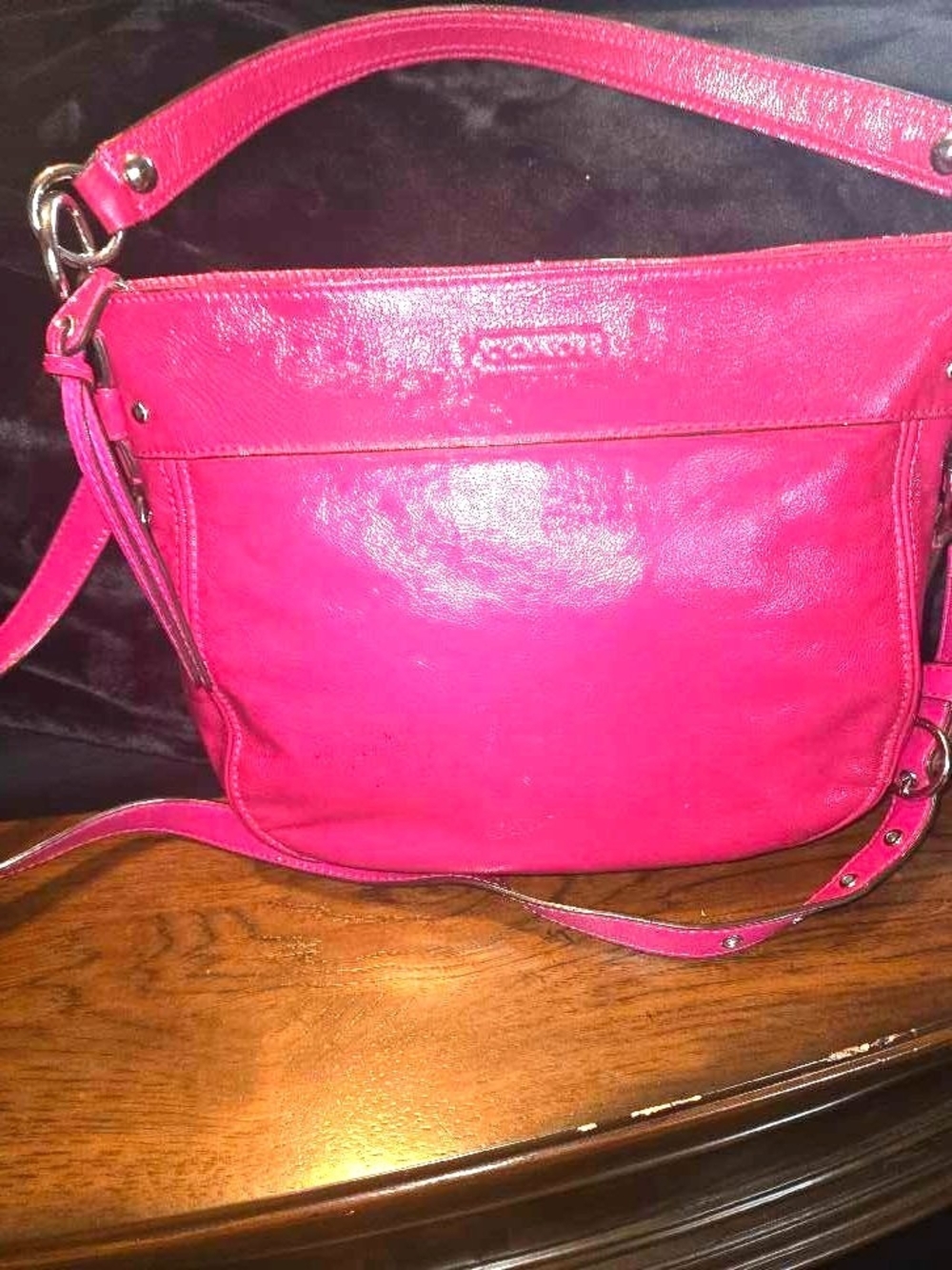 Coach Zoe F15478 Hot Pink Patent Leather Bag + Crossbody Strap